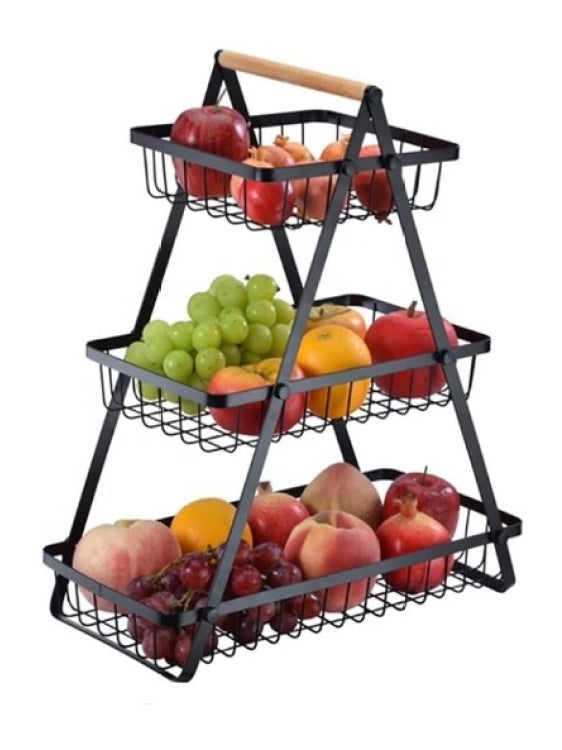 Wooden Handled 3 Tier Fruit & Vegetables Basket - Armix Store