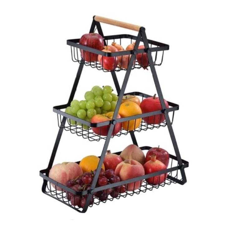 Wooden Handled 3 Tier Fruit & Vegetables Basket - Armix Store