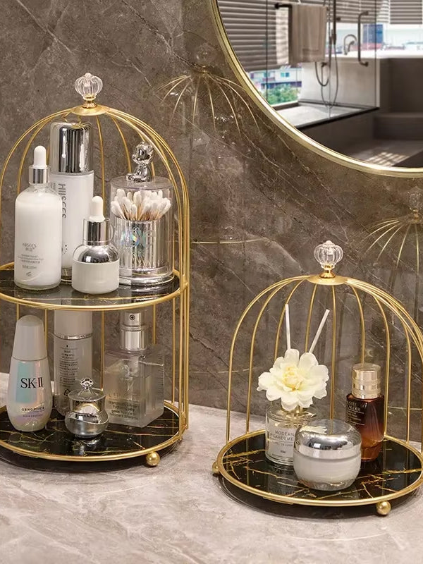 Multi Layer Makeup Organizer In Metal Bird Cage Shape - Armix Store