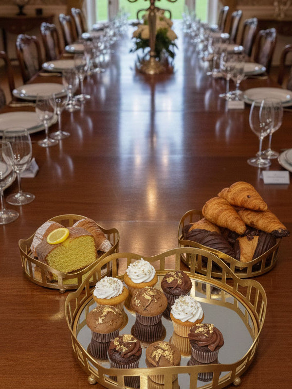 3pcs Royal Lattice Gold Mirrored Vanity/Serving Tray | Dual Base (Mirror/Marble) - Armix Store