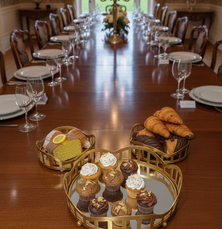 3pcs Royal Lattice Gold Mirrored Vanity/Serving Tray | Dual Base (Mirror/Marble) - Armix Store