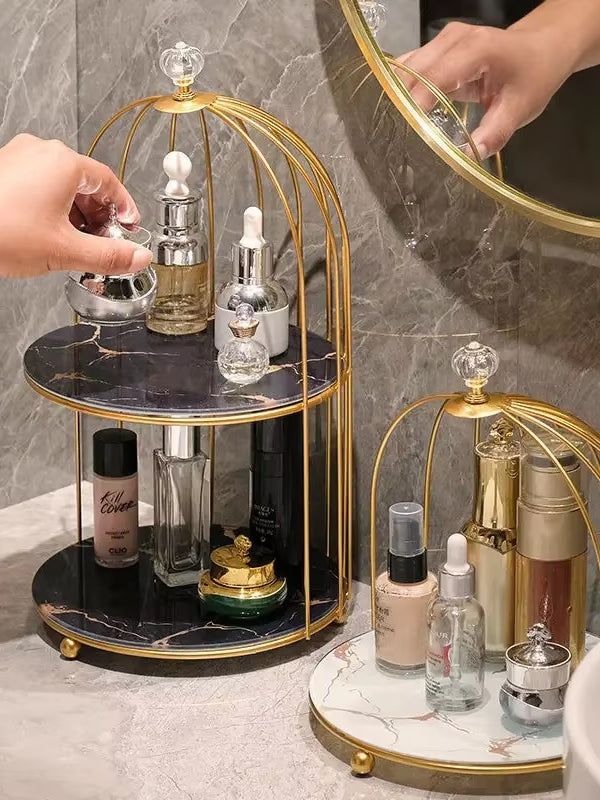 Multi Layer Makeup Organizer In Metal Bird Cage Shape - Armix Store