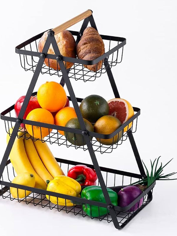 Wooden Handled 3 Tier Fruit & Vegetables Basket - Armix Store