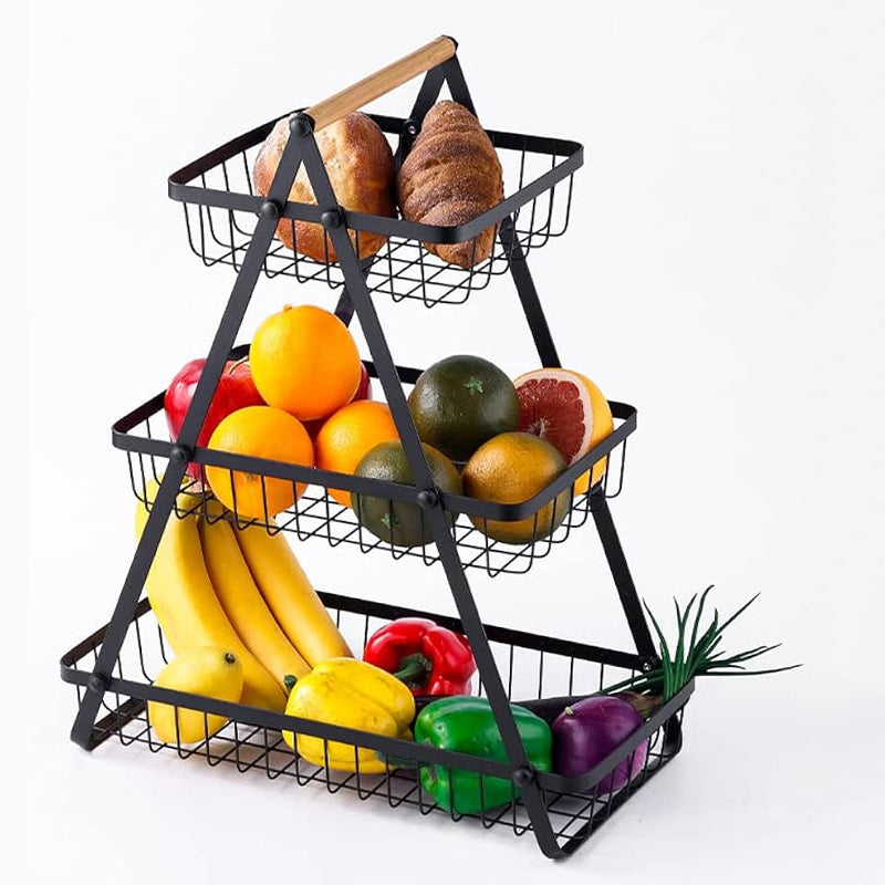 Wooden Handled 3 Tier Fruit & Vegetables Basket - Armix Store