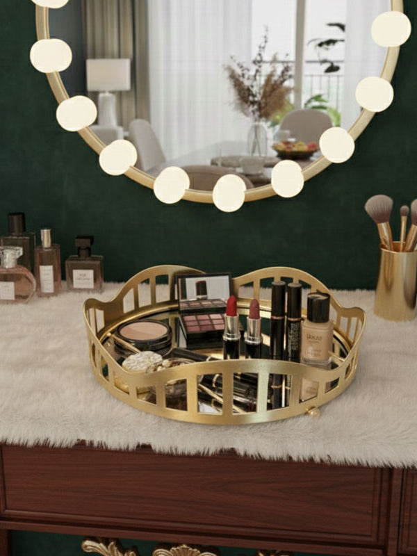 3pcs Royal Lattice Gold Mirrored Vanity/Serving Tray | Dual Base (Mirror/Marble) - Armix Store