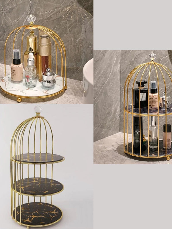 Multi Layer Makeup Organizer In Metal Bird Cage Shape - Armix Store