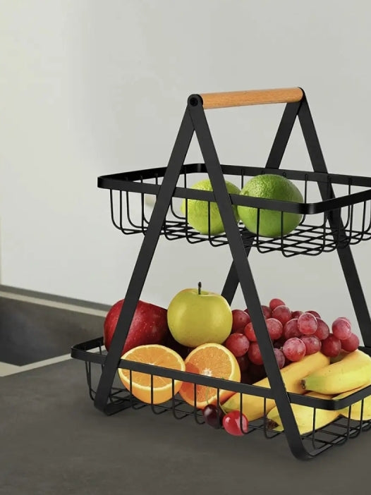 Wooden Handled 2 Tier Fruit & Vegetables Basket - Armix Store