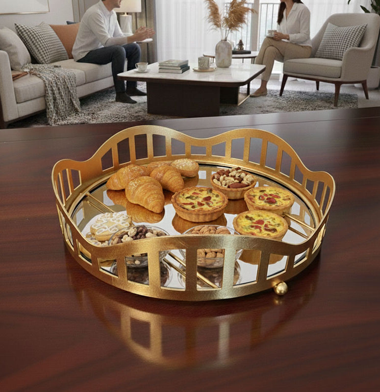 3pcs Royal Lattice Gold Mirrored Vanity/Serving Tray | Dual Base (Mirror/Marble) - Armix Store