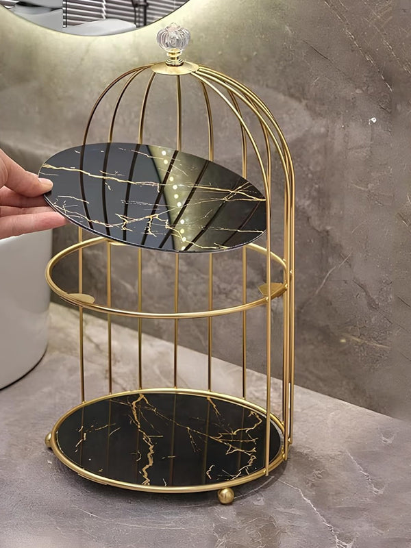 Multi Layer Makeup Organizer In Metal Bird Cage Shape - Armix Store