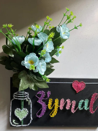 Custom String Art – Single Name with Decorative Vase & Flowers (8x16 inch) - Armix Store