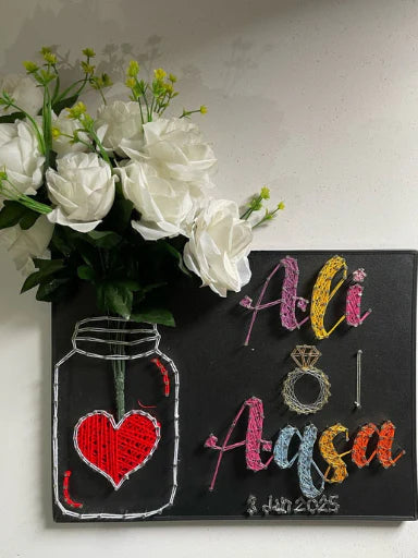 Custom String Art – Double Name with Decorative Vase & Flowers (12x16 inch) - Armix Store