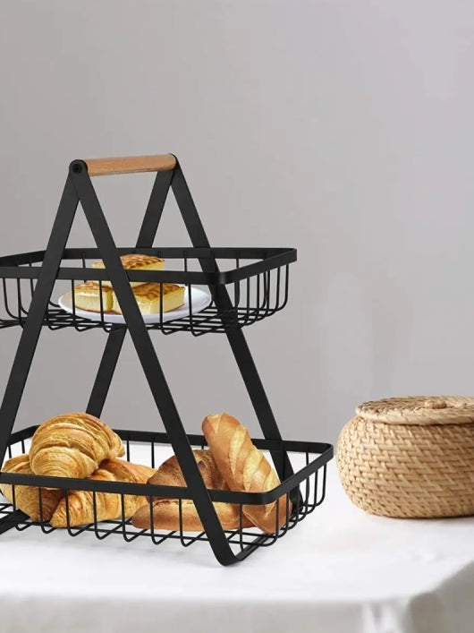 Wooden Handled 2 Tier Fruit & Vegetables Basket - Armix Store