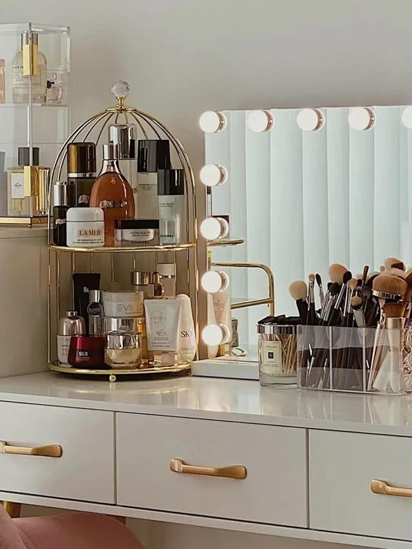 Multi Layer Makeup Organizer In Metal Bird Cage Shape - Armix Store