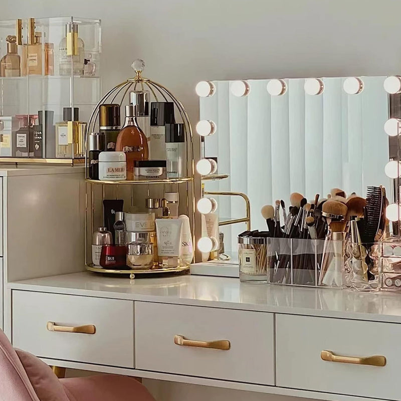 Multi Layer Makeup Organizer In Metal Bird Cage Shape - Armix Store