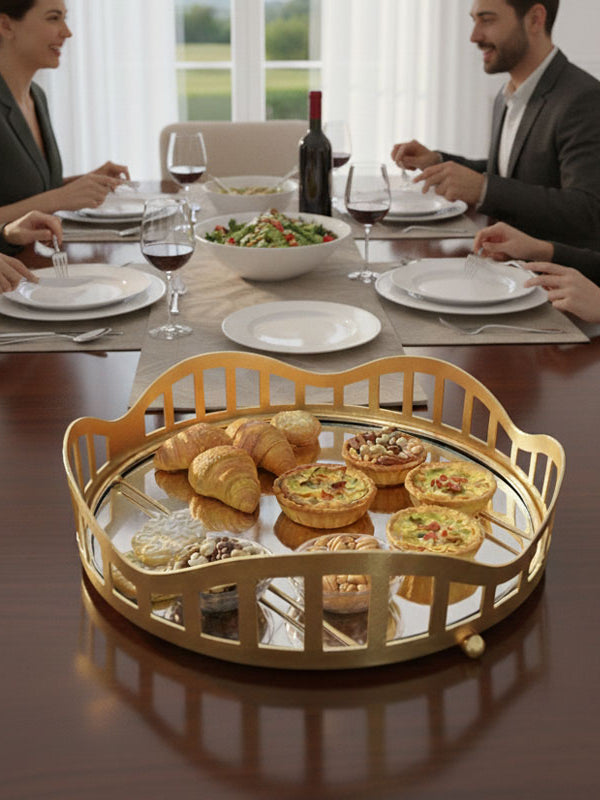 3pcs Royal Lattice Gold Mirrored Vanity/Serving Tray | Dual Base (Mirror/Marble) - Armix Store