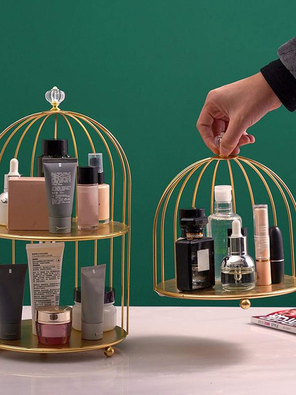 Multi Layer Makeup Organizer In Metal Bird Cage Shape - Armix Store