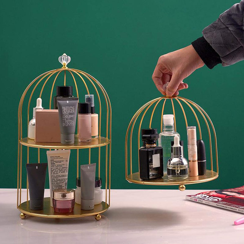 Multi Layer Makeup Organizer In Metal Bird Cage Shape - Armix Store