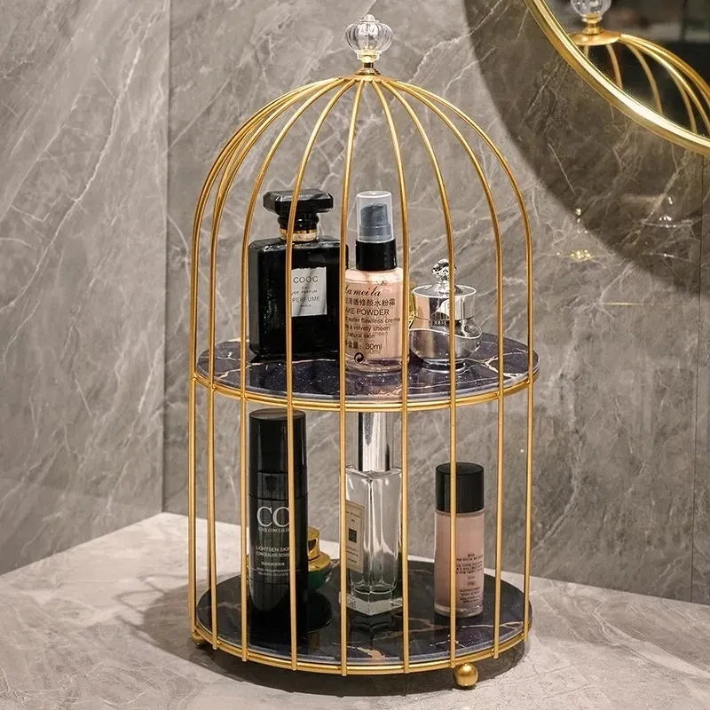 Multi Layer Makeup Organizer In Metal Bird Cage Shape - Armix Store