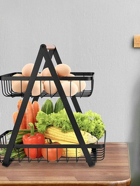 Wooden Handled 2 Tier Fruit & Vegetables Basket - Armix Store