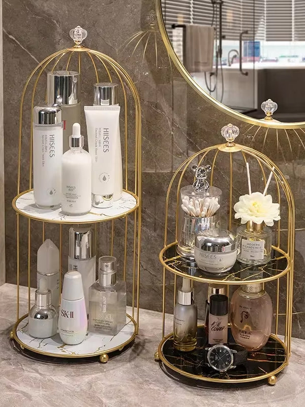 Multi Layer Makeup Organizer In Metal Bird Cage Shape - Armix Store