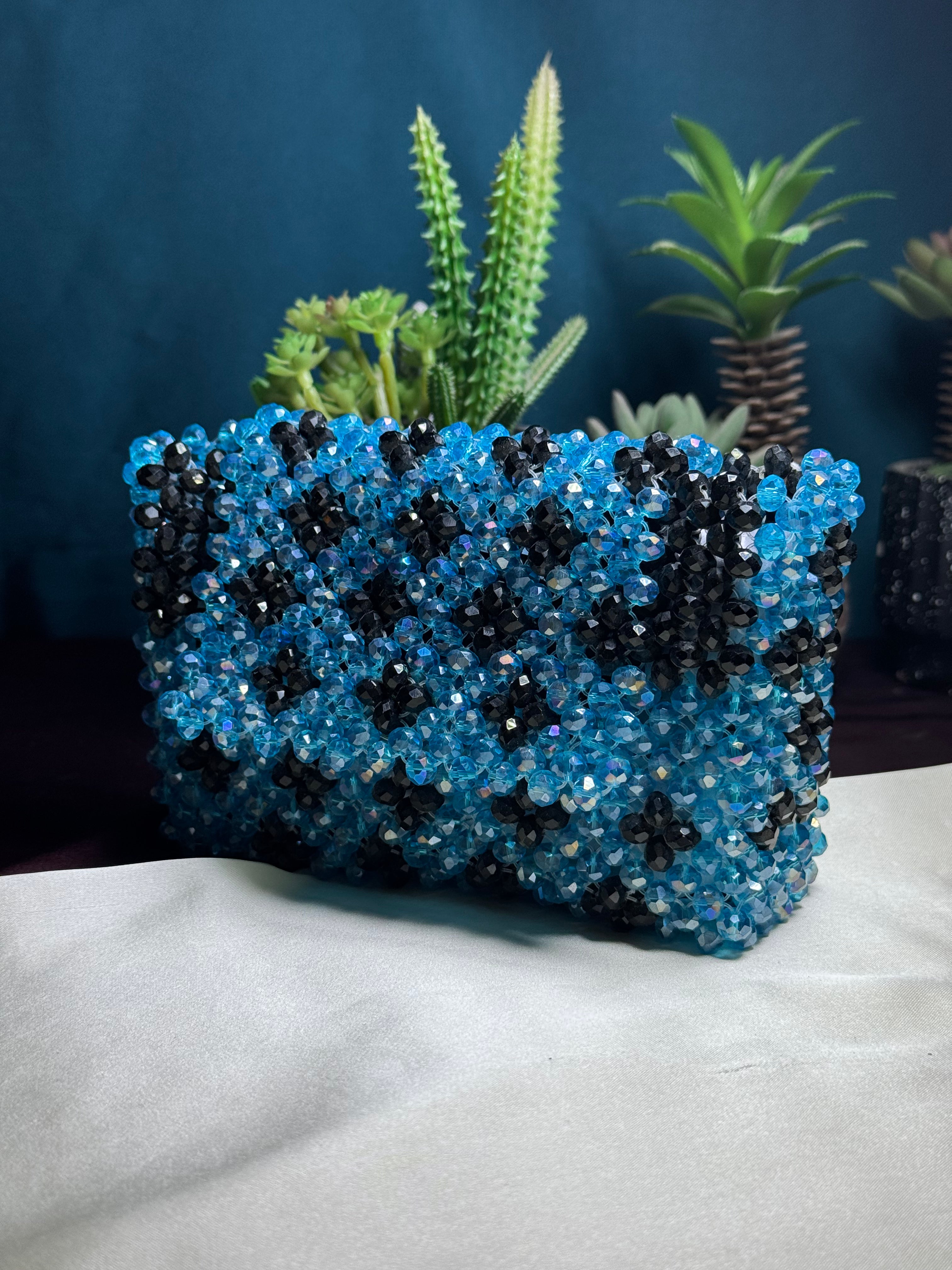 SKY BLUE AND BLACK CRYSTAL STONE HANDMADE BAG - Armix Store