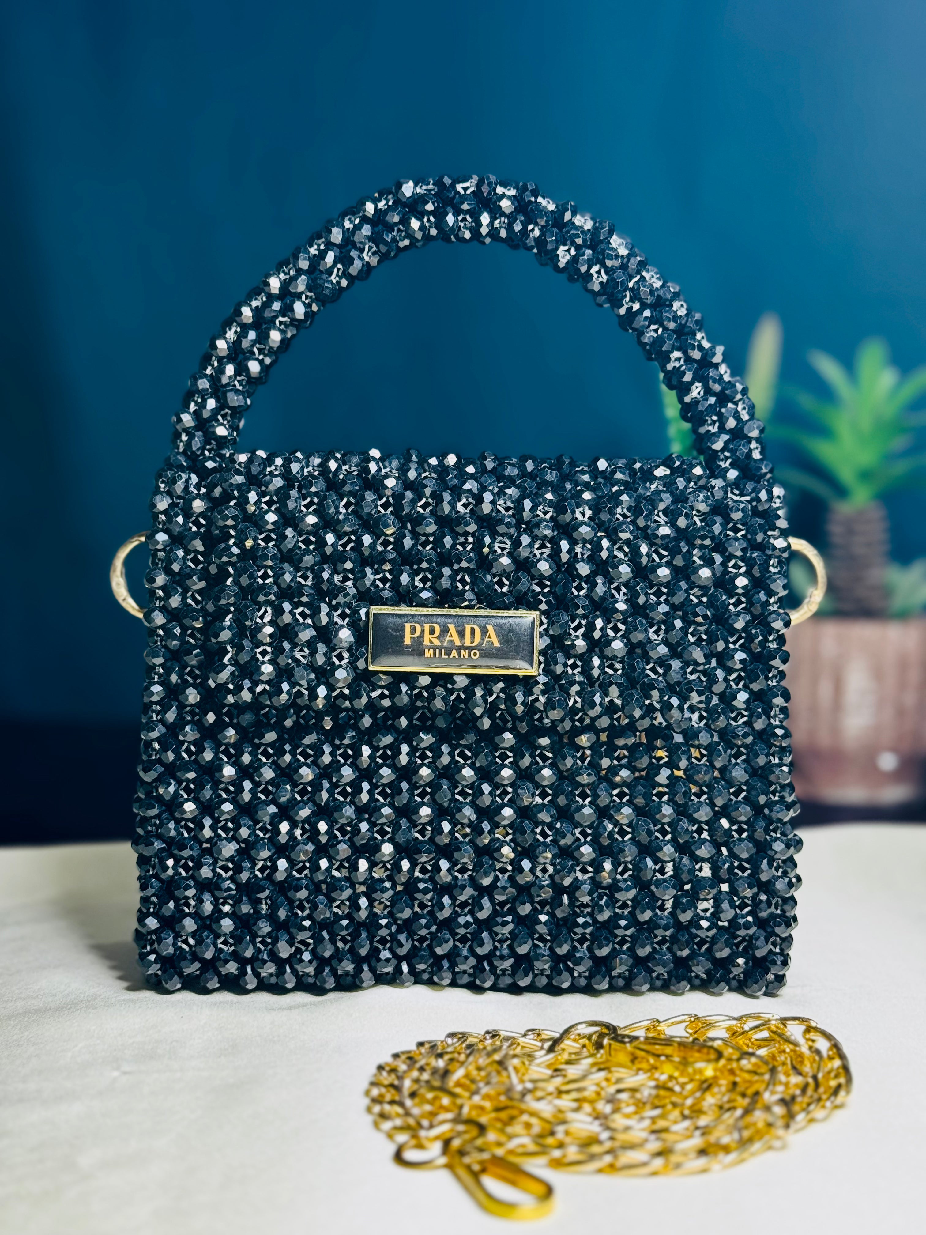 BLACK OPULENCE CRYSTAL STONE HANDMADE BAG - Armix Store