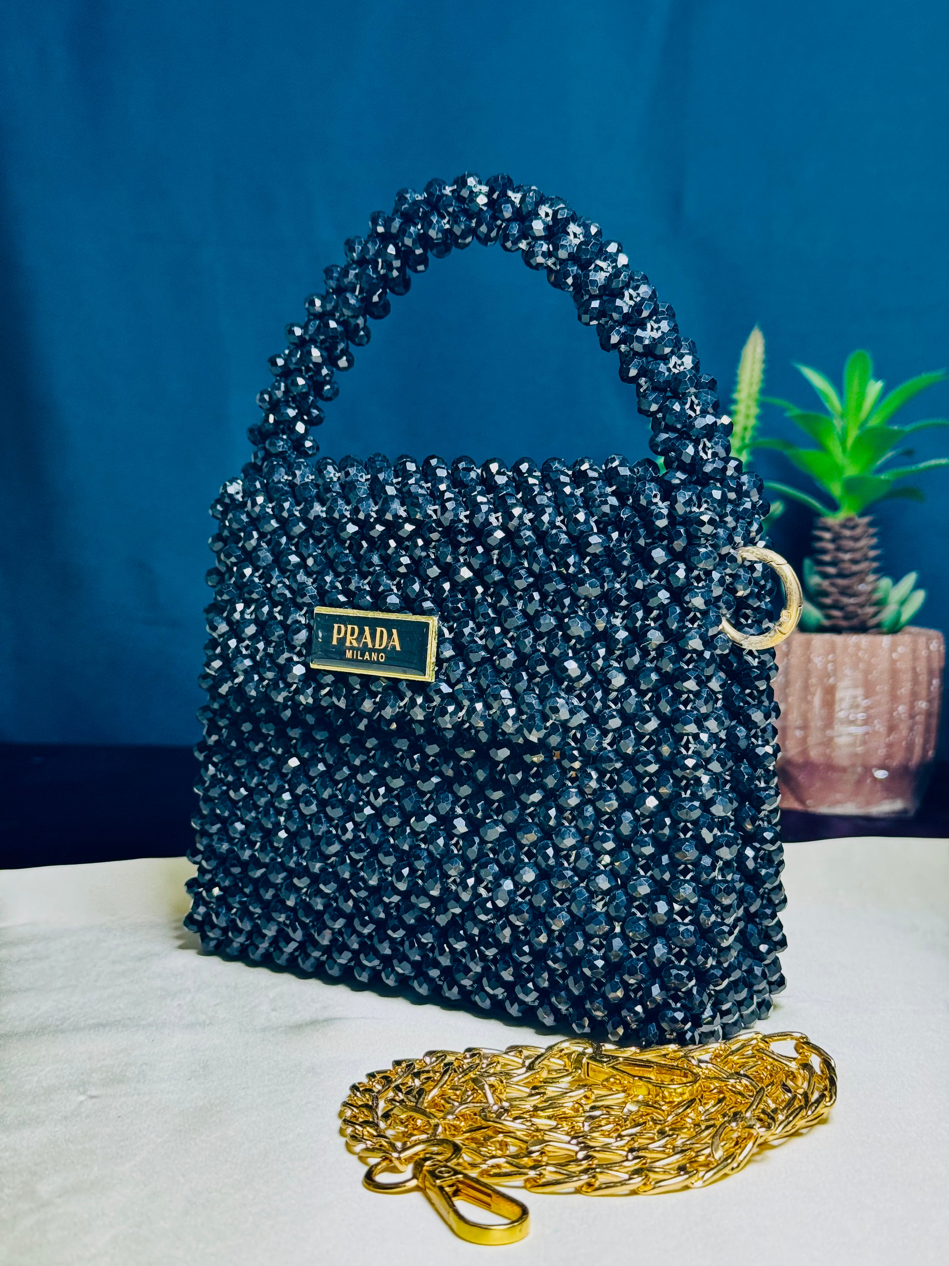 BLACK OPULENCE CRYSTAL STONE HANDMADE BAG - Armix Store
