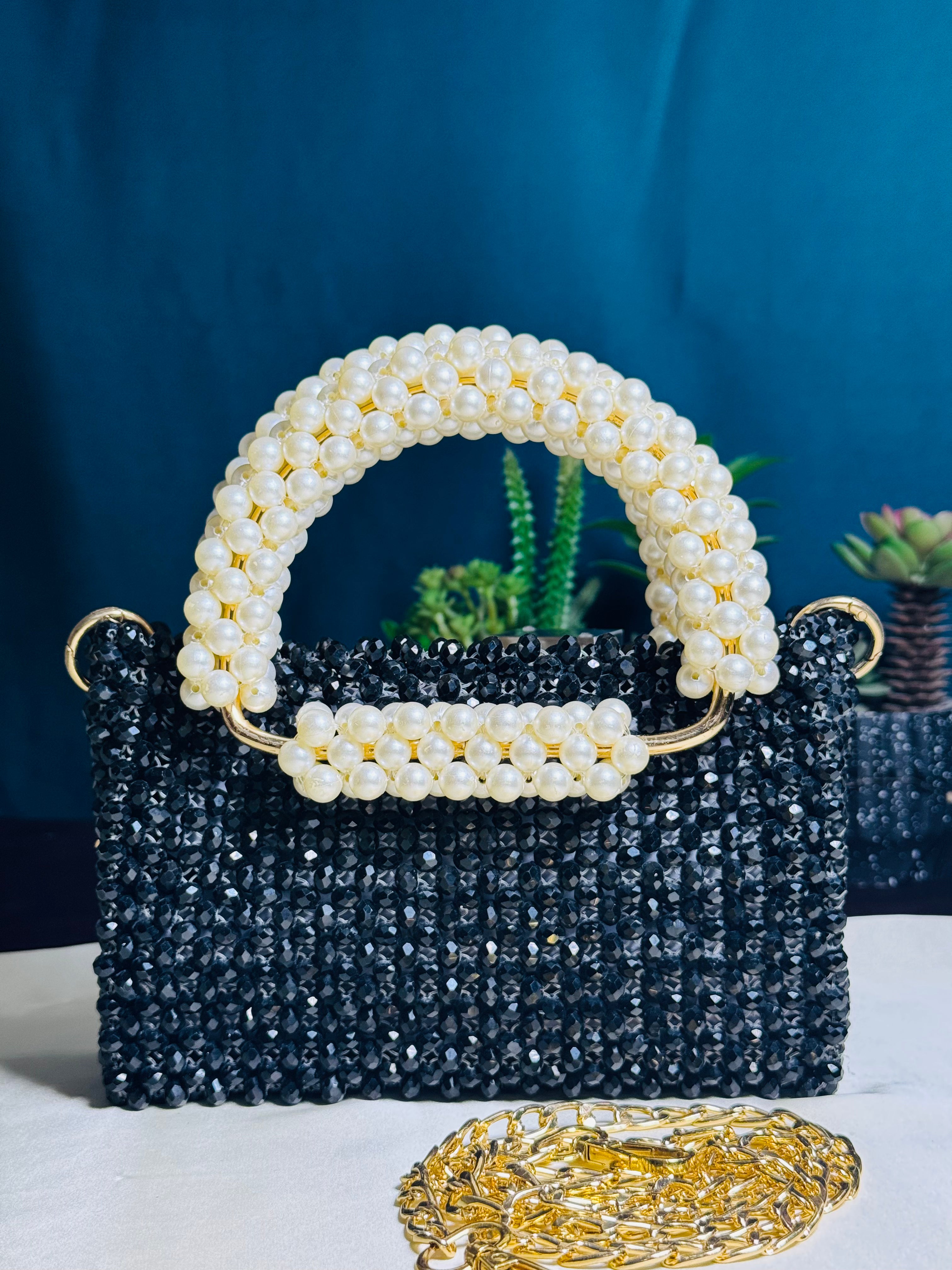 BLACK GEMSTONE CRYSTAL STONE HANDMADE BAG - Armix Store