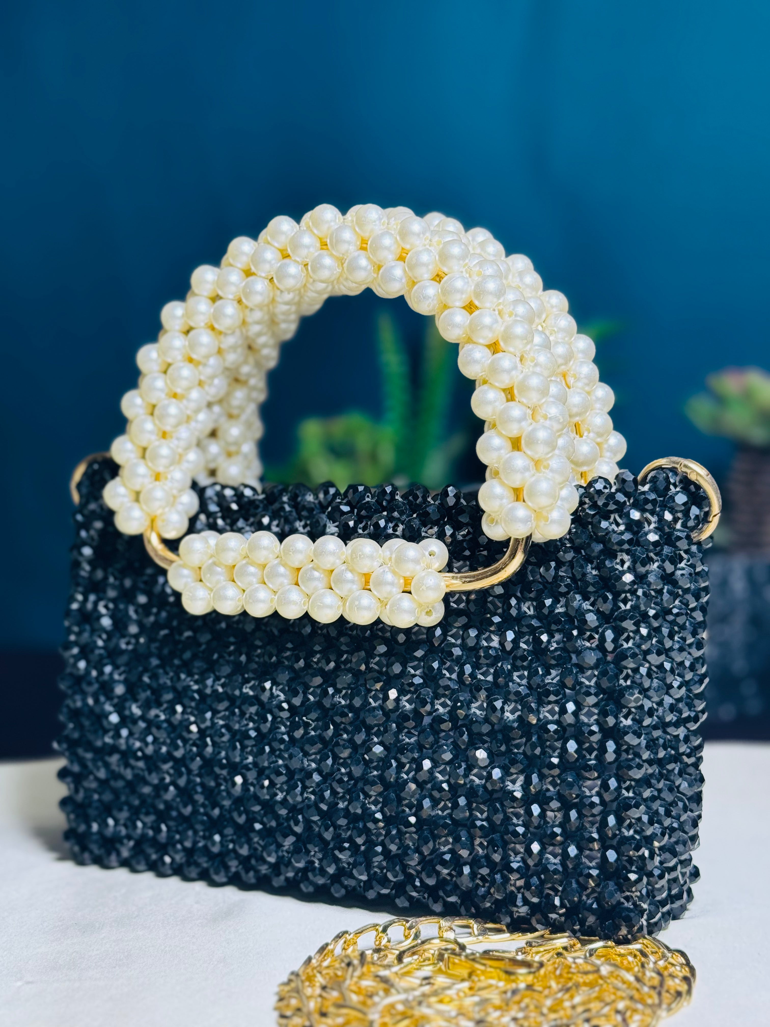 BLACK GEMSTONE CRYSTAL STONE HANDMADE BAG - Armix Store