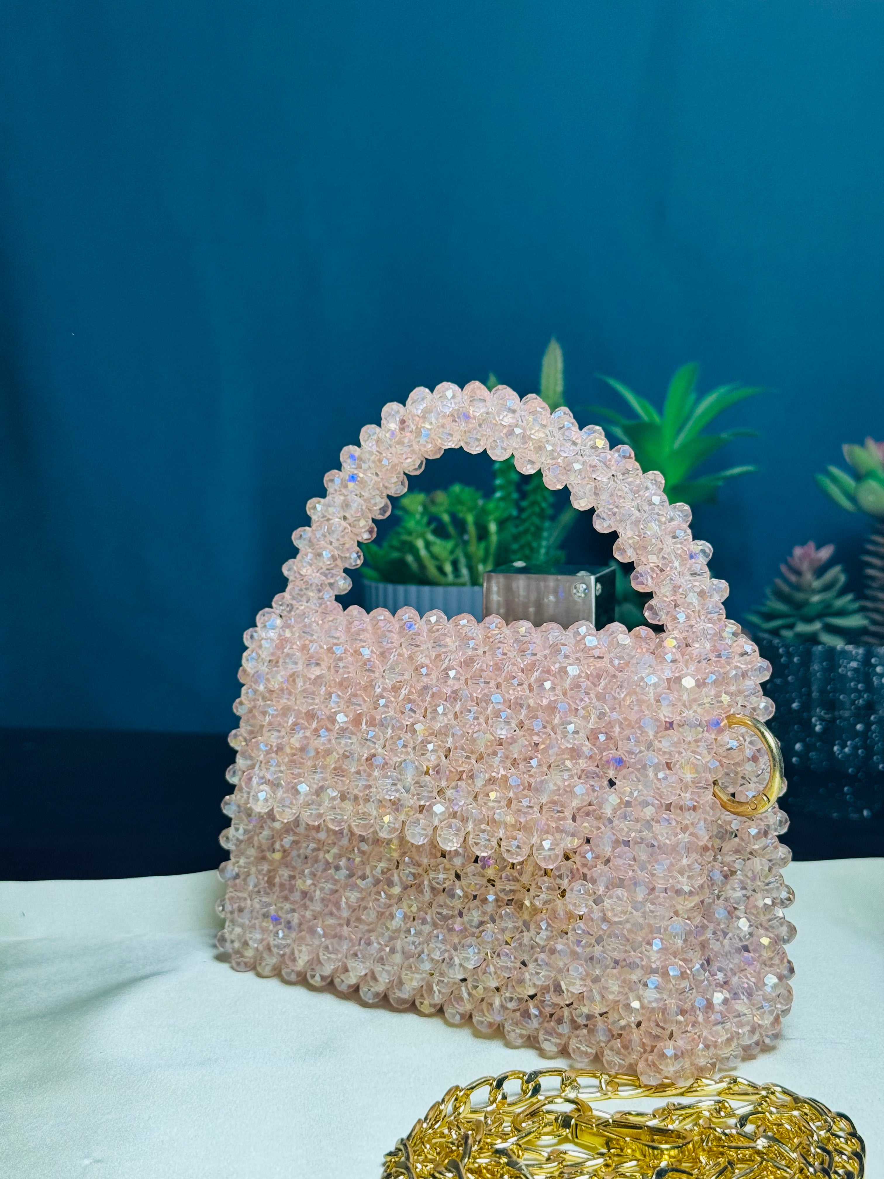 PASTEL PINK CRYSTAL STONE HANDMADE BAG - Armix Store