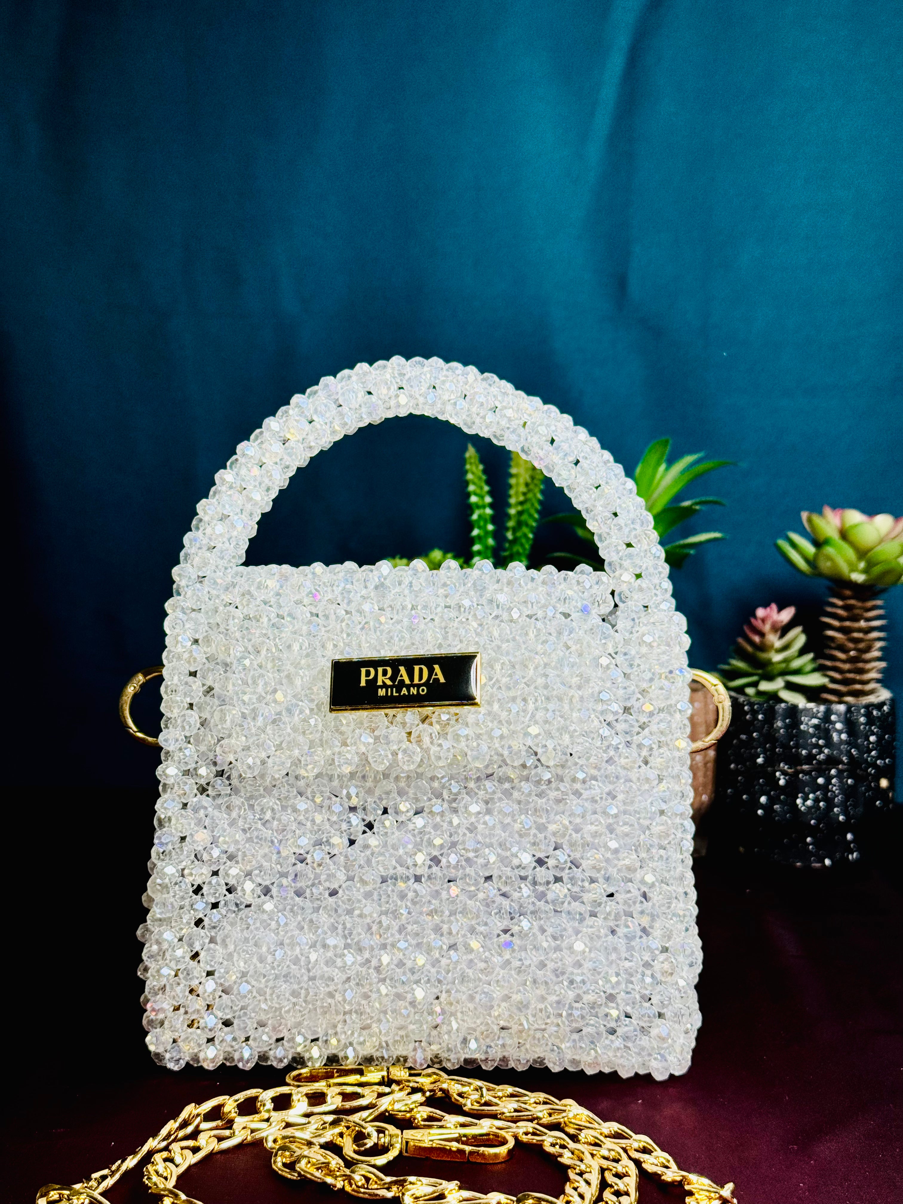 WHITE ZIRCON CRYSTAL STONE HANDMADE BAG - Armix Store