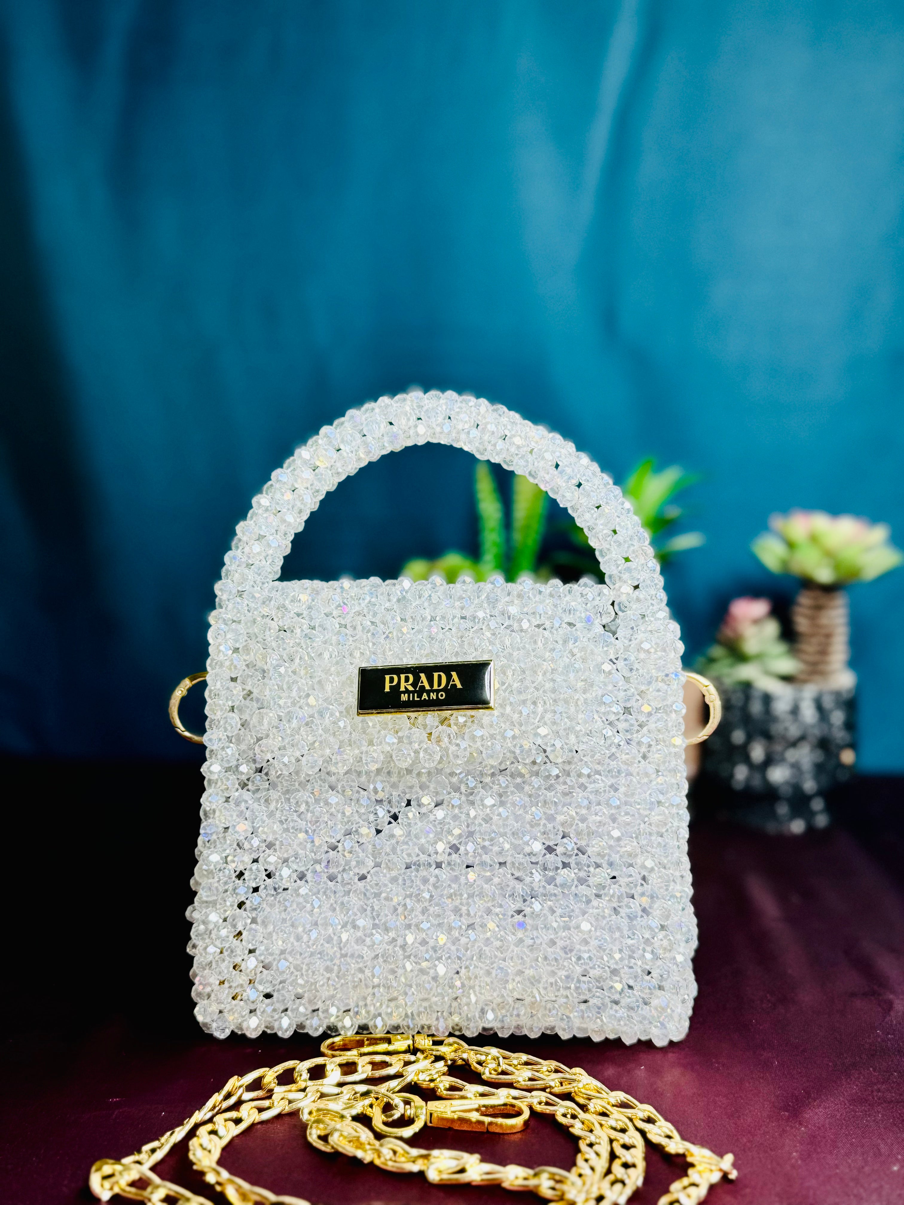 WHITE ZIRCON CRYSTAL STONE HANDMADE BAG - Armix Store