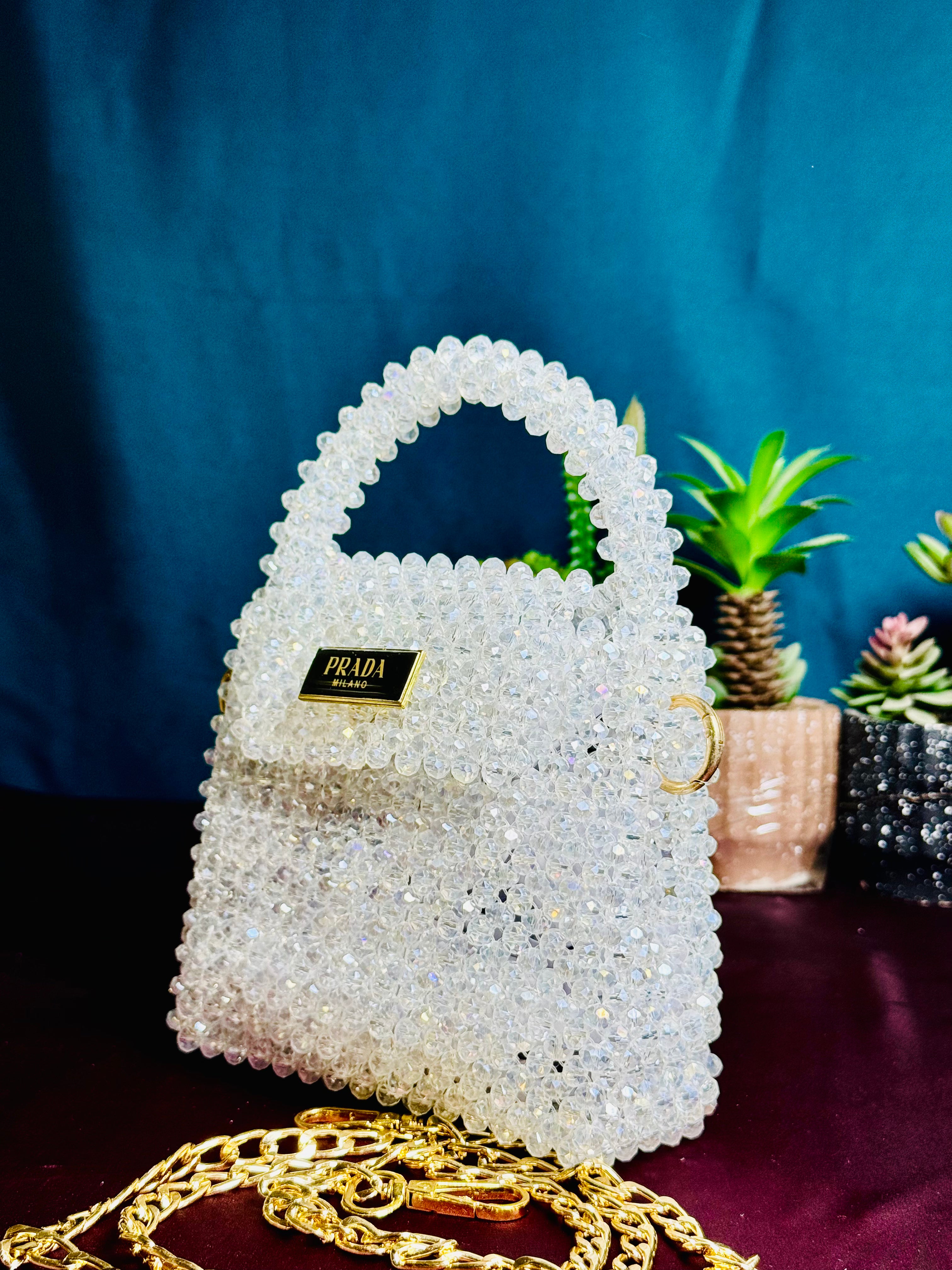 WHITE ZIRCON CRYSTAL STONE HANDMADE BAG - Armix Store