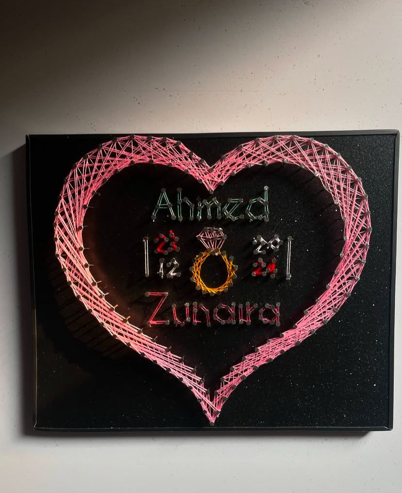 Custom Couple String Art – Heart with Names & Date (12x12 inch) - Armix Store