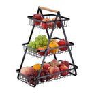 Wooden Handled 3 Tier Fruit & Vegetables Basket - Armix Store 