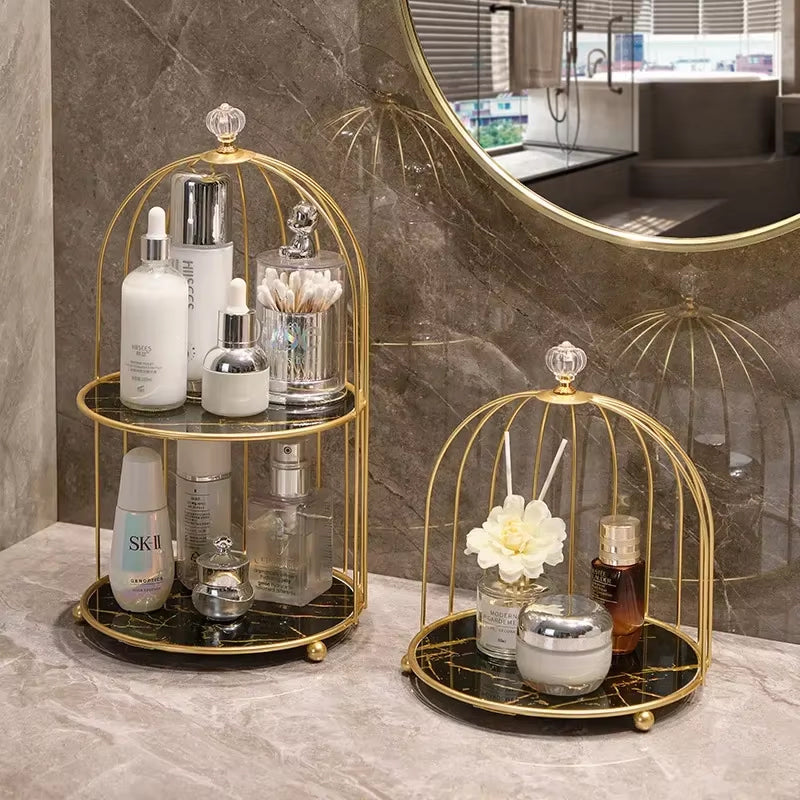 Multi Layer Makeup Organizer In Metal Bird Cage Shape - Armix Store 