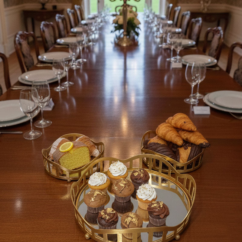 3pcs Royal Lattice Gold Mirrored Vanity/Serving Tray  | Dual Base (Mirror/Marble) - Armix Store 