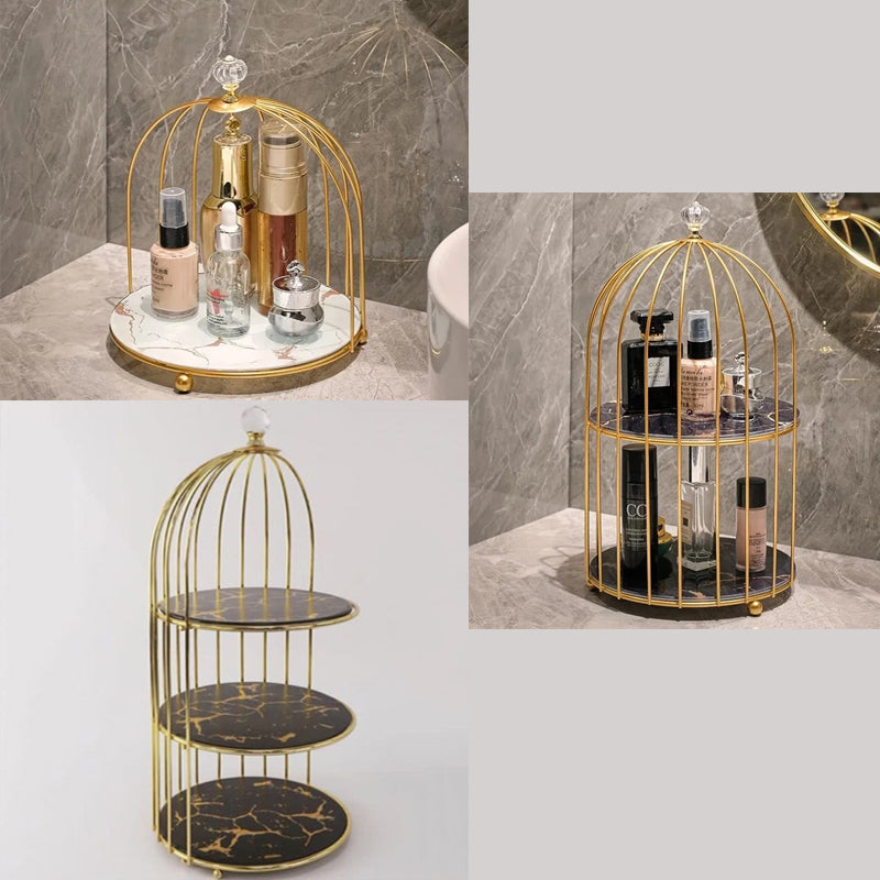 Multi Layer Makeup Organizer In Metal Bird Cage Shape - Armix Store 