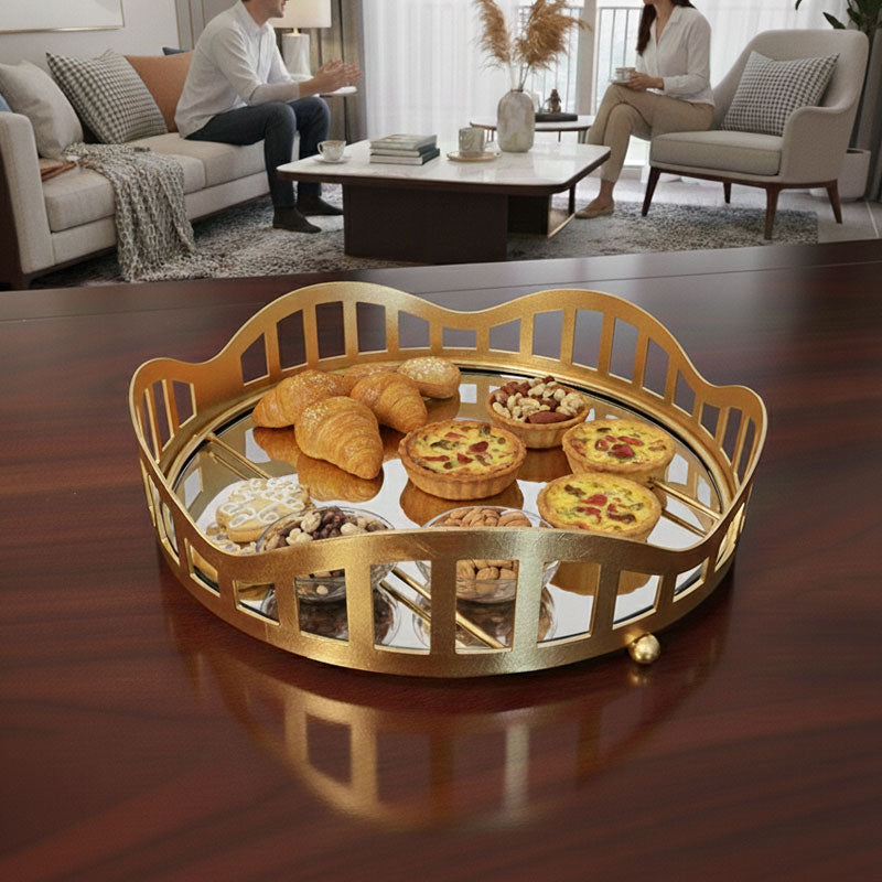 3pcs Royal Lattice Gold Mirrored Vanity/Serving Tray  | Dual Base (Mirror/Marble) - Armix Store 