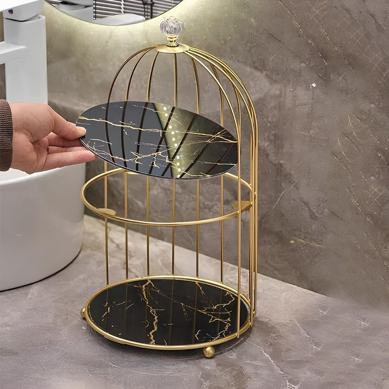 Multi Layer Makeup Organizer In Metal Bird Cage Shape - Armix Store 