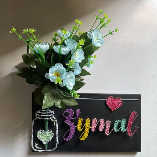 Custom String Art – Single Name with Decorative Vase & Flowers (8x16 inch) - Armix Store 