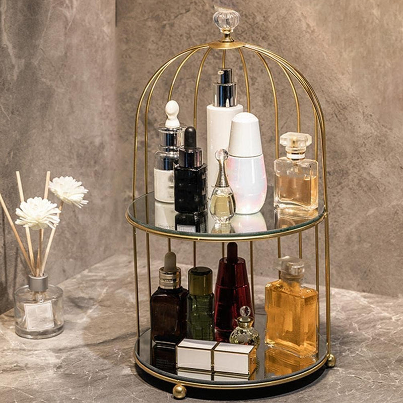 Multi Layer Makeup Organizer In Metal Bird Cage Shape - Armix Store 