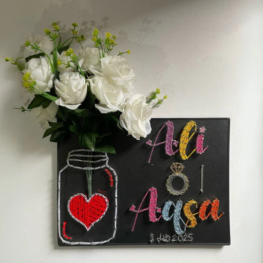 Custom String Art – Double Name with Decorative Vase & Flowers (12x16 inch) - Armix Store 