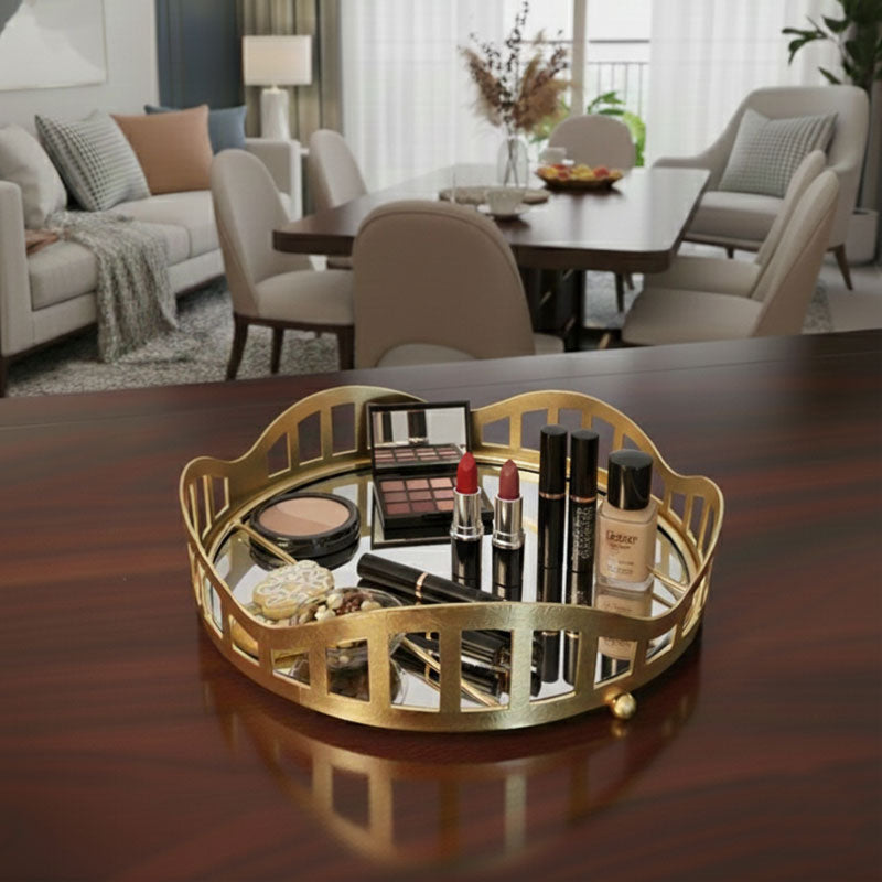 3pcs Royal Lattice Gold Mirrored Vanity/Serving Tray  | Dual Base (Mirror/Marble) - Armix Store 