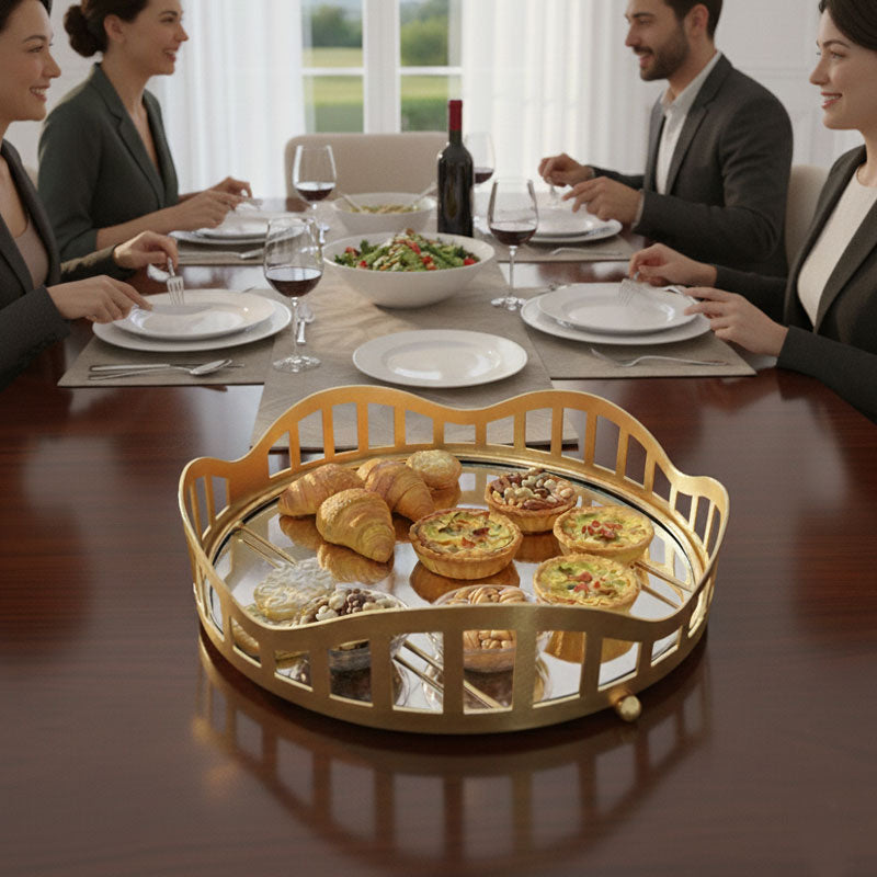 3pcs Royal Lattice Gold Mirrored Vanity/Serving Tray  | Dual Base (Mirror/Marble) - Armix Store 