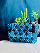 SKY BLUE AND BLACK CRYSTAL STONE HANDMADE BAG - Armix Store 