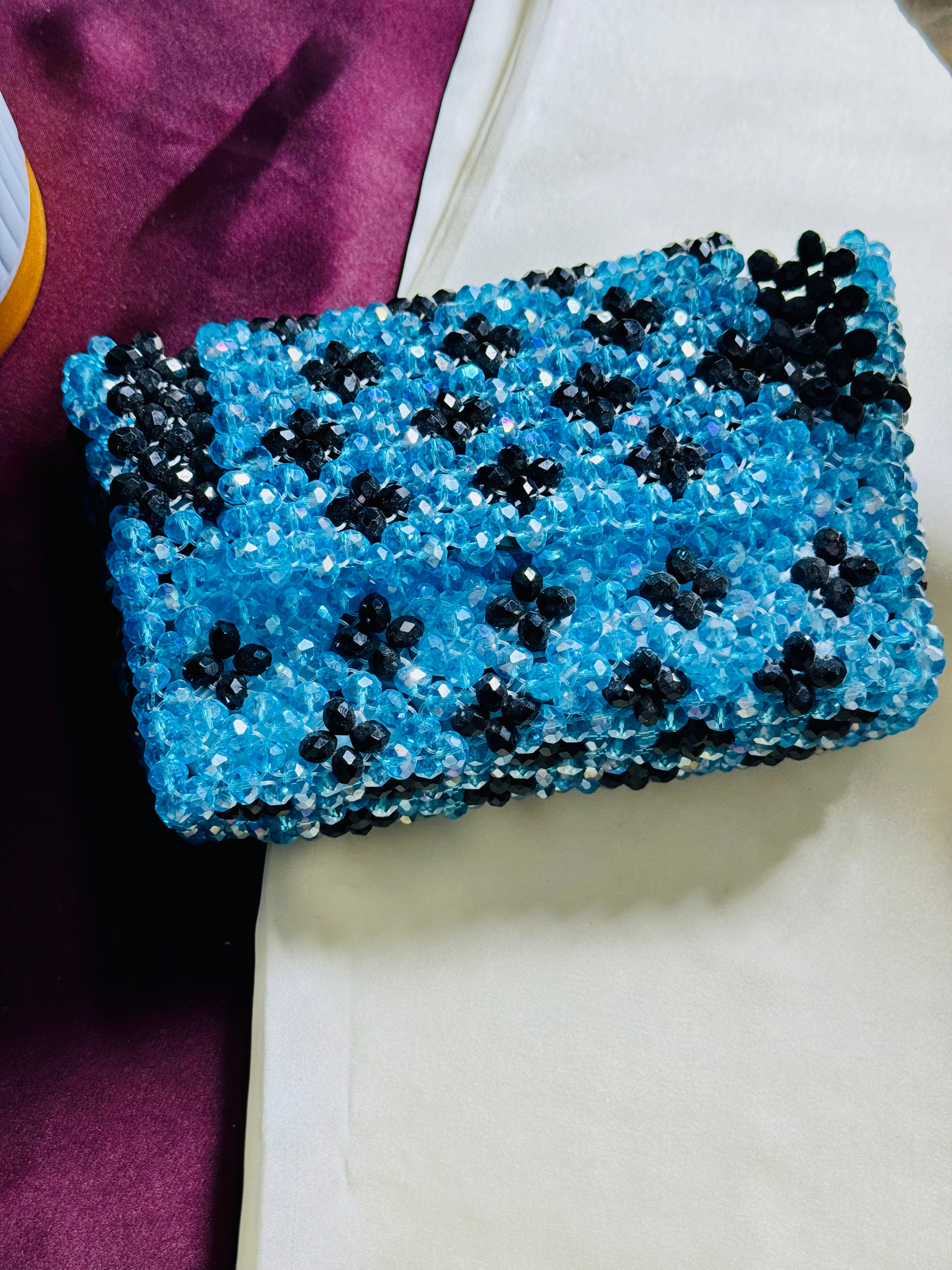 SKY BLUE AND BLACK CRYSTAL STONE HANDMADE BAG - Armix Store 