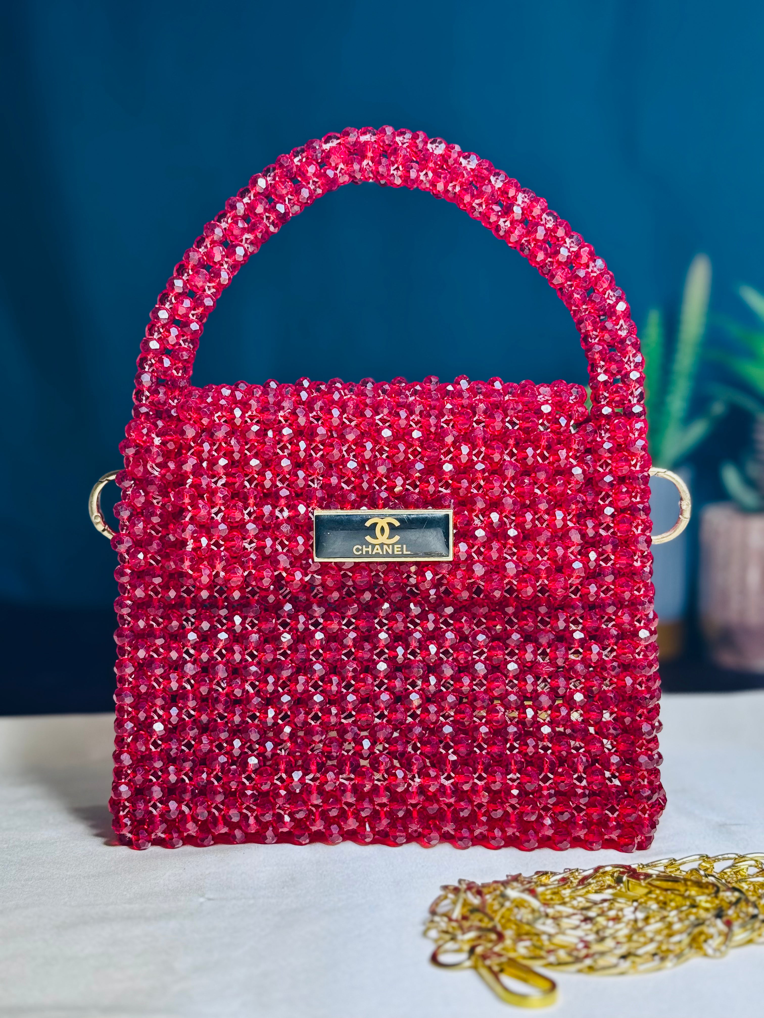RUBY COLOR CRYSTAL STONE HANDMADE BAG - Armix Store 