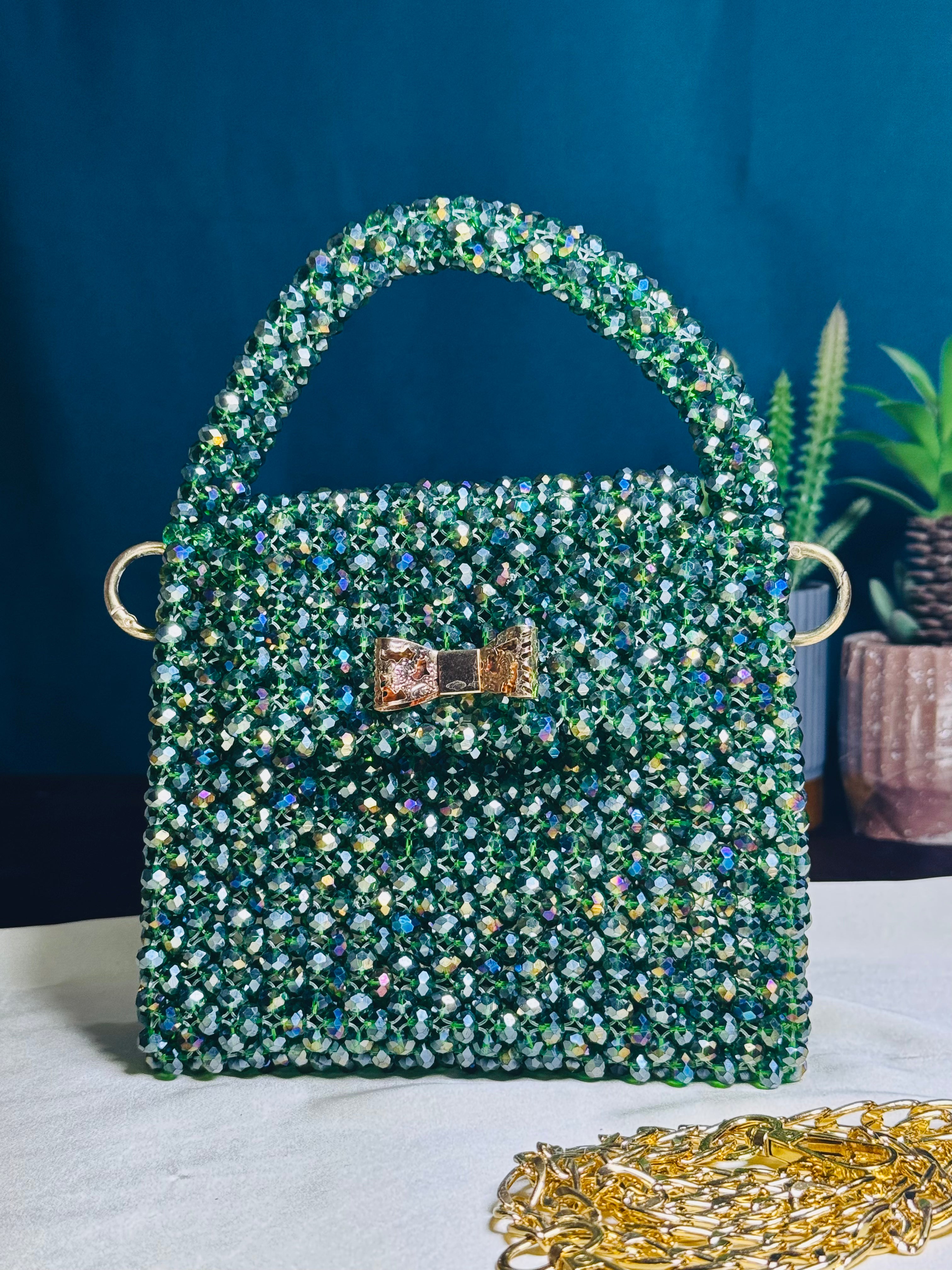 EMERALD COLOR CRYSTAL STONE HANDMADE BAG - Armix Store 