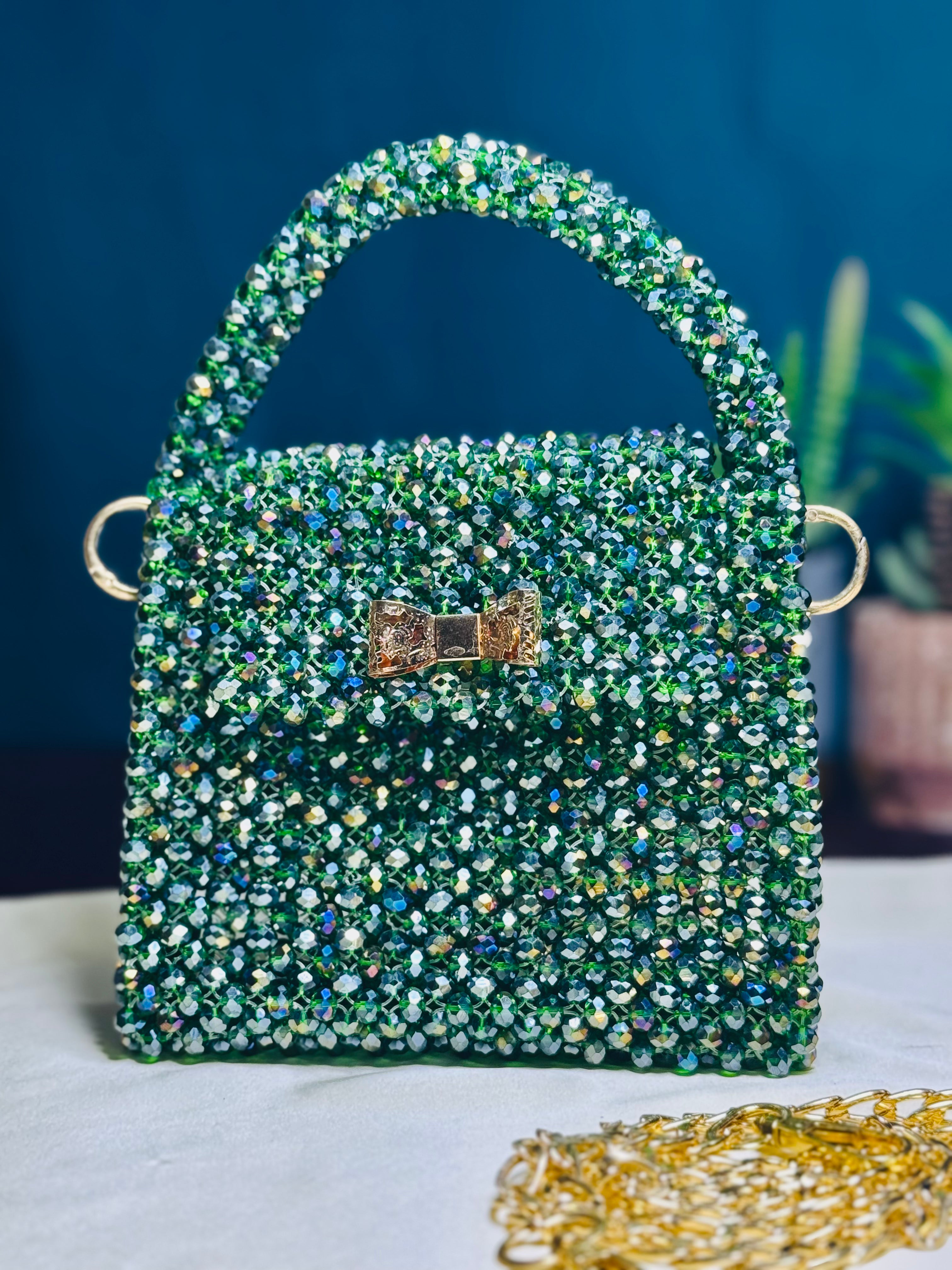EMERALD COLOR CRYSTAL STONE HANDMADE BAG - Armix Store 